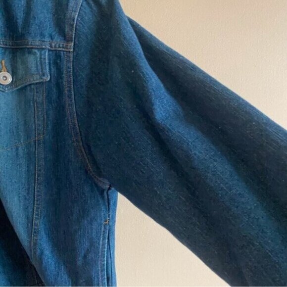 Y2K 725 Denim Jacket Faux Fur Lined Cropped Blue Trucker Cozy Vintage - Picture 5 of 14